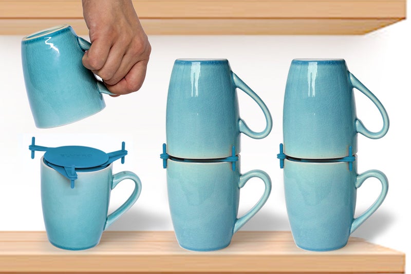ELYPRO Mug Stacker 6-Pack â€“ Coffee Bar Cup Holder & Cabinet Mug Organizer | Adjustable Stackable Mug Rack for Mugs & Glasses â€“ Compact No Drilling Storage for Small Kitchens â€“ Blue - Image 1